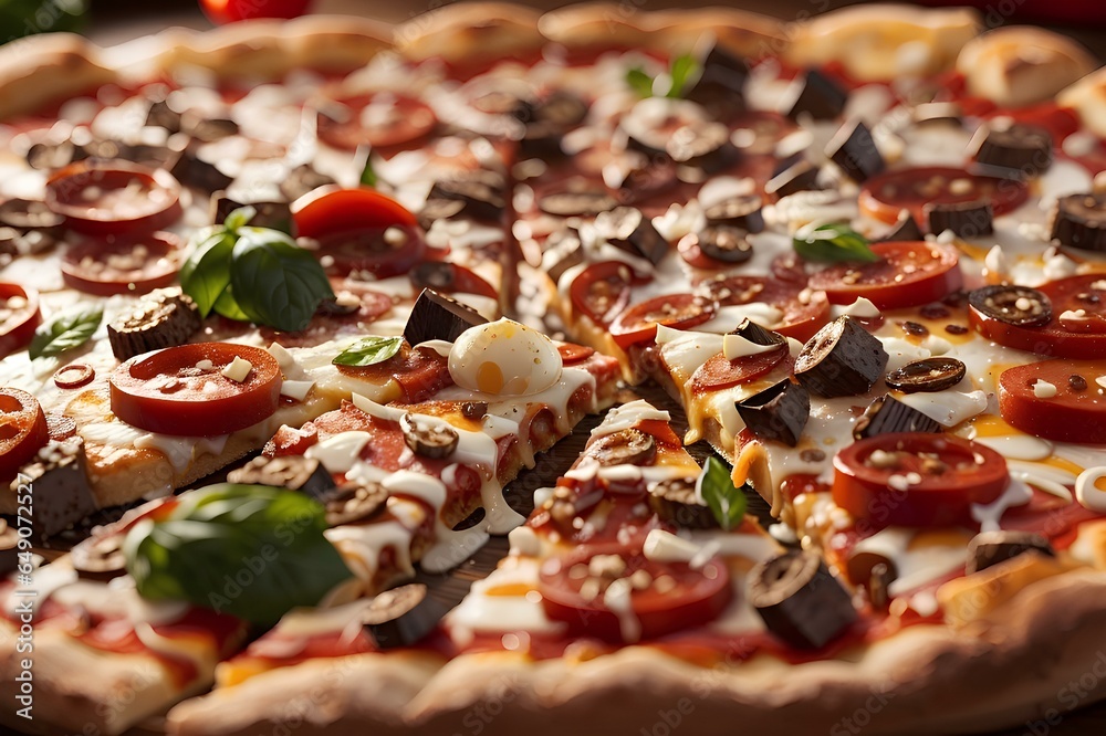Pizza delicious with pepperoni and saussage, Cheezy pizza Italian style baked perfectly with olive Pizza delicious with pepperoni and saussage, Cheezy pizza Italian style baked perfectly with olive