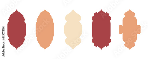 Set of arab islamic frames. Oriental arabesque windows or doors arch for arabic decoration. Ramadan kareem silhouette shapes. Arabian or indian ornament template, muslim geometric banner