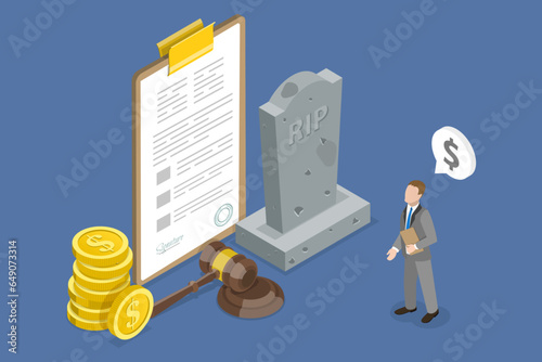 3D Isometric Flat Vector Conceptual Illustration of Inheritance And Testament, Notary Service