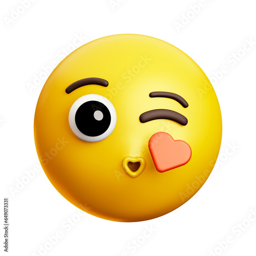 Love kiss with heart emoji, sticking tongue out, 3d style emoticon