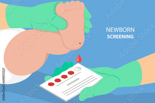 3D Isometric Flat Vector Conceptual Illustration of Newborn Screening , Medical Tests and Examination of Child