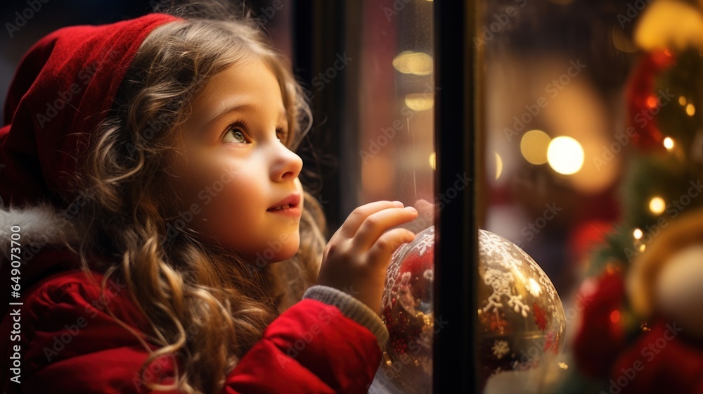 This heartwarming image captures the essence of Christmas, with a child's innocent wonder illuminated by the soft glow of holiday lights. This heartwarming image captures the essence of Christmas, with a child's innocent wonder illuminated by the soft glow of holiday lights.