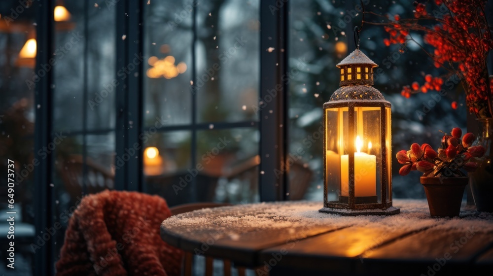 Experience the enchantment of the season with a cozy window display, softly lit by the twinkle of Christmas garlands.