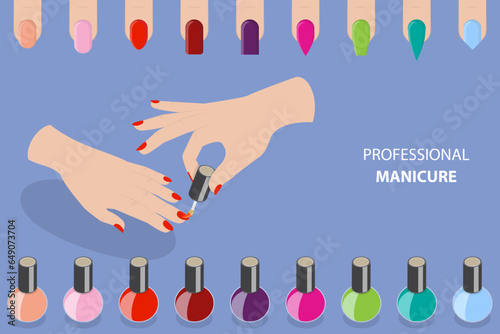 3D Isometric Flat Vector Conceptual Illustration of Professional Manicure, Nails Polishing and Painting
