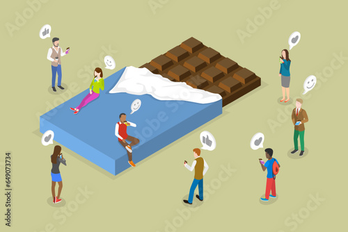 3D Isometric Flat Vector Conceptual Illustration of Choclate Enjoying, Happiness Hormone Production