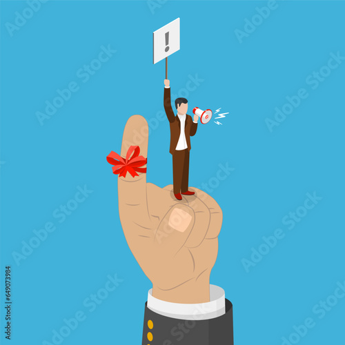 3D Isometric Flat Vector Conceptual Illustration of Reminder String, Do not Forget an Important Task