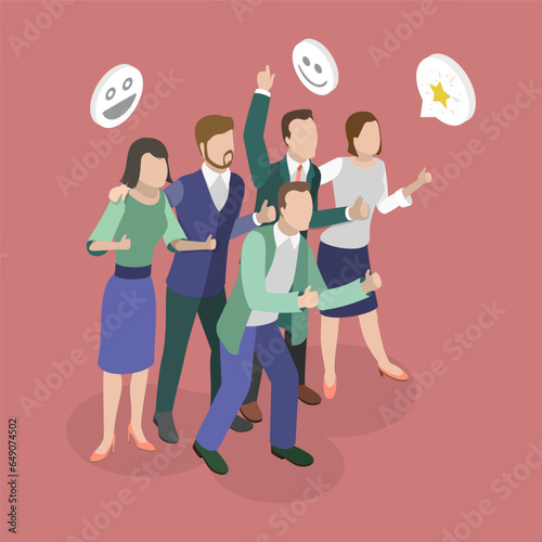 3D Isometric Flat Vector Conceptual Illustration of Happy Business People, Unity and Support Between Colleagues