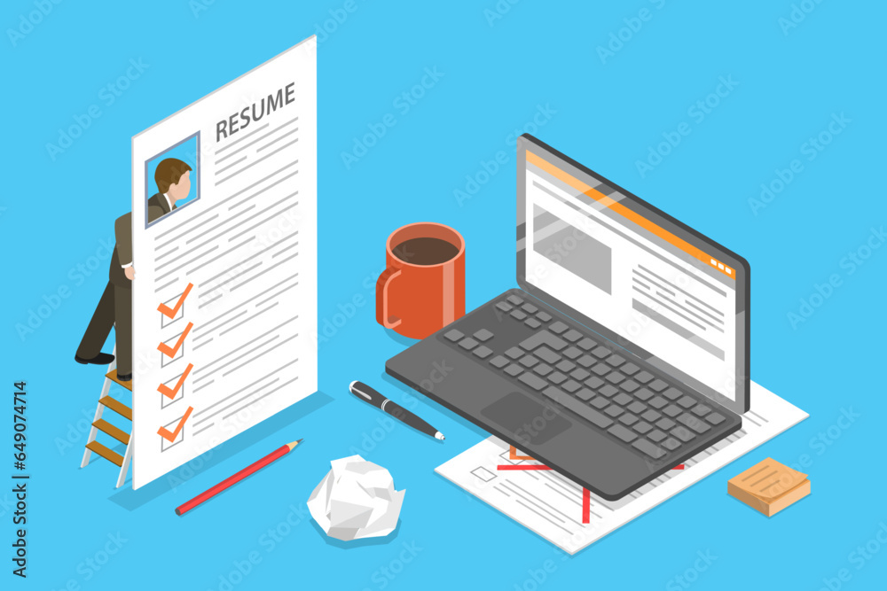 3D Isometric Flat Vector Conceptual Illustration of Working Profile For Hiring, CV or Resume 3D Isometric Flat Vector Conceptual Illustration of Working Profile For Hiring, CV or Resume