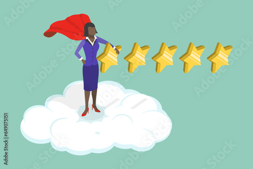 3D Isometric Flat Vector Conceptual Illustration of 5 Stars Expert, Performance Review