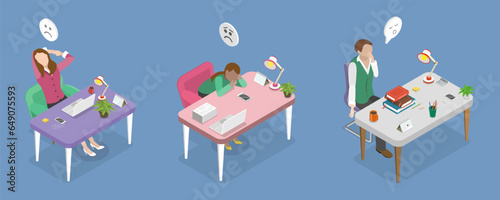 3D Isometric Flat Vector Conceptual Illustration of Boring Meeting, Team Falling Asleep
