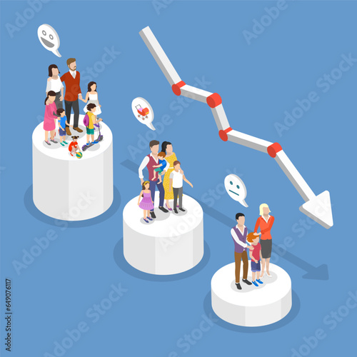 3D Isometric Flat Vector Conceptual Illustration of Demographic Decline, Population Crisis
