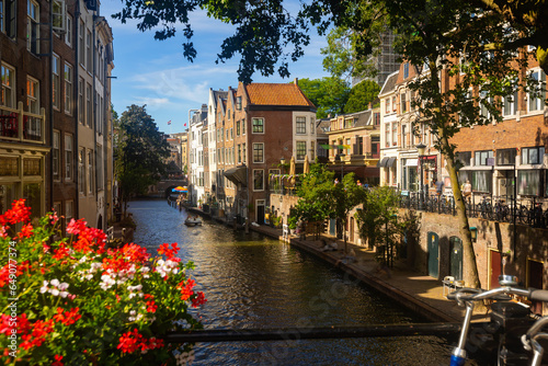 Picturesque summer view of streets and canals at Utrecht town at summer day, Netherlands