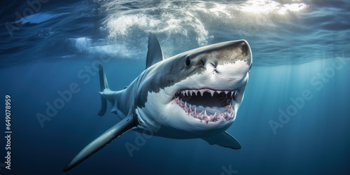 Close-up of a white shark in the ocean