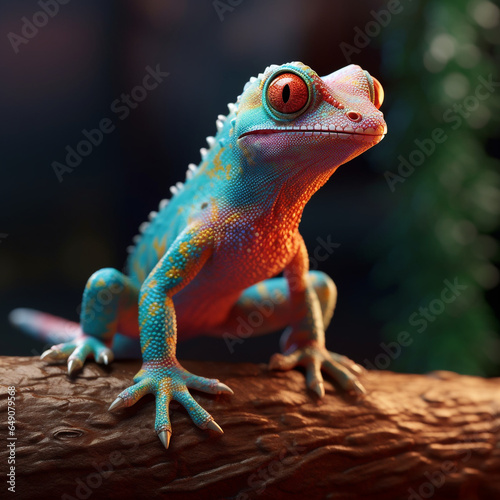 portrait of a 3d gecko with a unique pattern