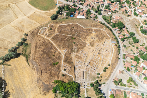 Ancient gate entrance with sphinx from the Hittite period in Alacahoyuk. Corum, Turkey. photo