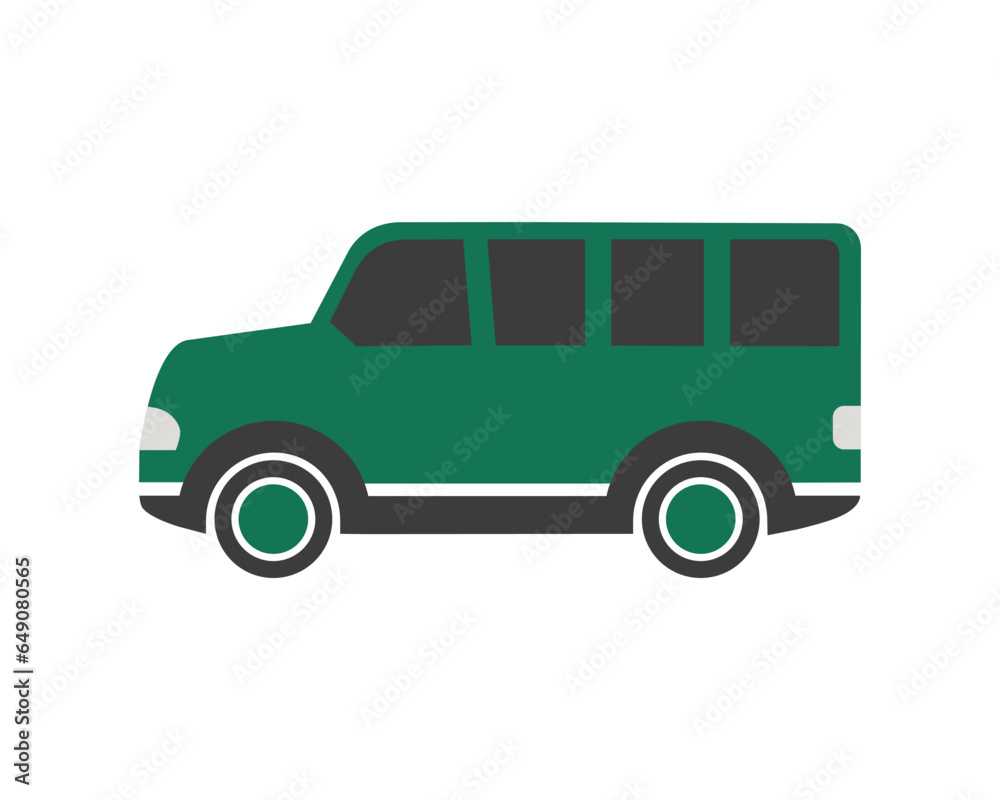 Car drawing flat illustration. Green mini bus. Car vector.