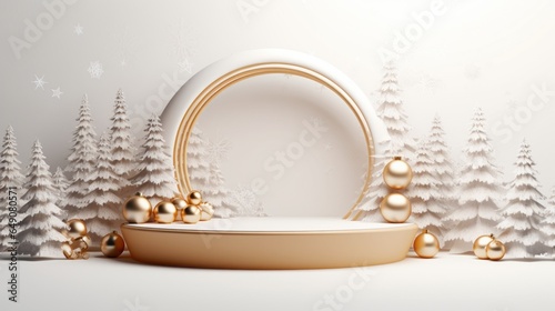 Background podium 3D gift product sale christmas stage winter display new year banner box. Holiday xmas white red stand render scene decoration platform minimal studio happy present. Generative AI