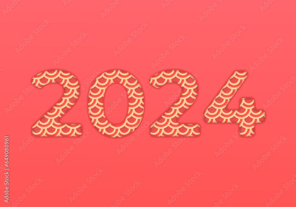 happy new year 2024. illustration of 2024 number with patterns of fish scales or dragon. red and gold scales. celebrations or events. vector elements for calendar, social media, banner, greeting card, happy new year 2024. illustration of 2024 number with patterns of fish scales or dragon. red and gold scales. celebrations or events. vector elements for calendar, social media, banner, greeting card,