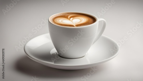 closeup of one white cup of milk coffee isolated with soft background