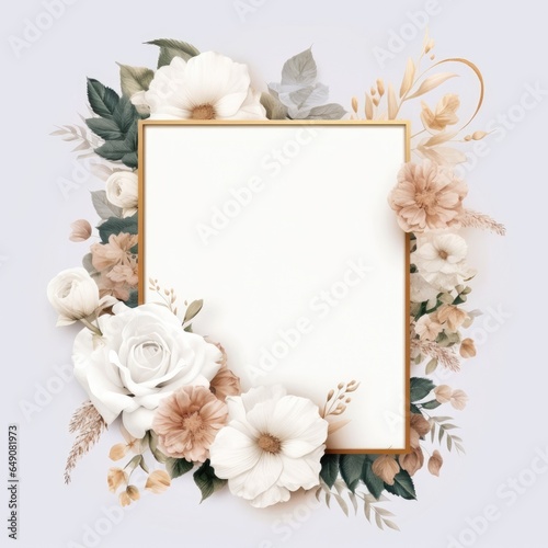 Beautiful Square floral frame white background. Generative AI image weber.