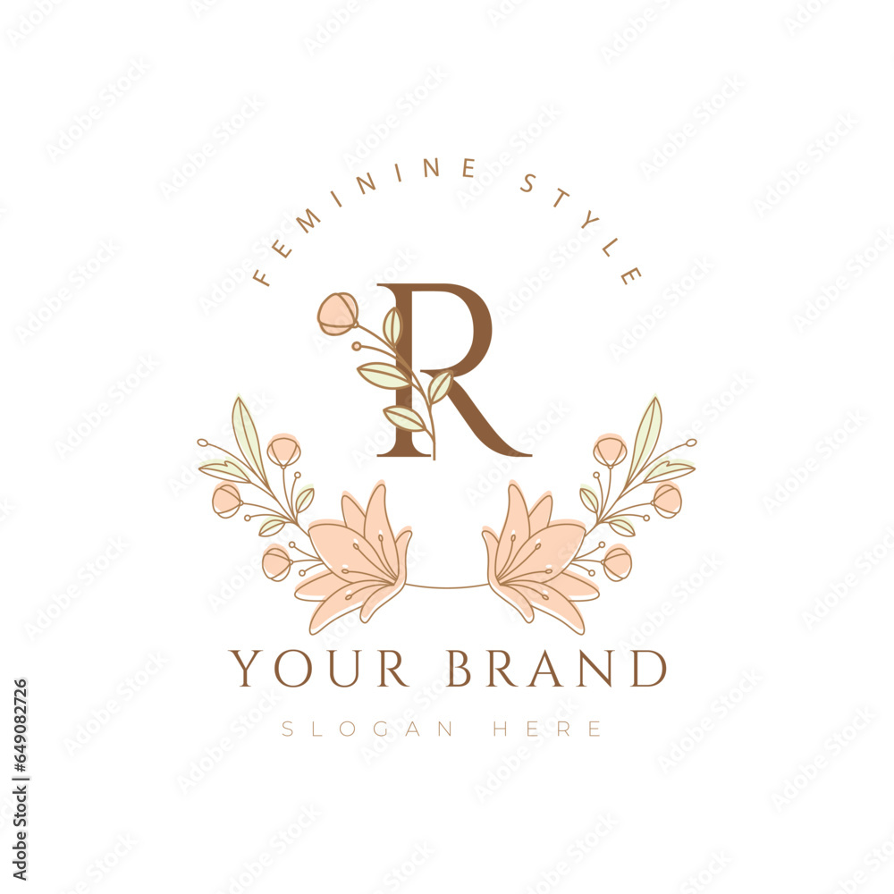 letter r flower modern minimalist floral font botanical beauty logo ...