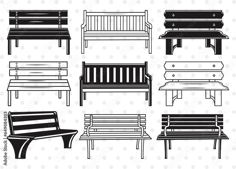 Vecteur Stock Park Bench Silhouette, Bench svg, Wooden Bench Svg