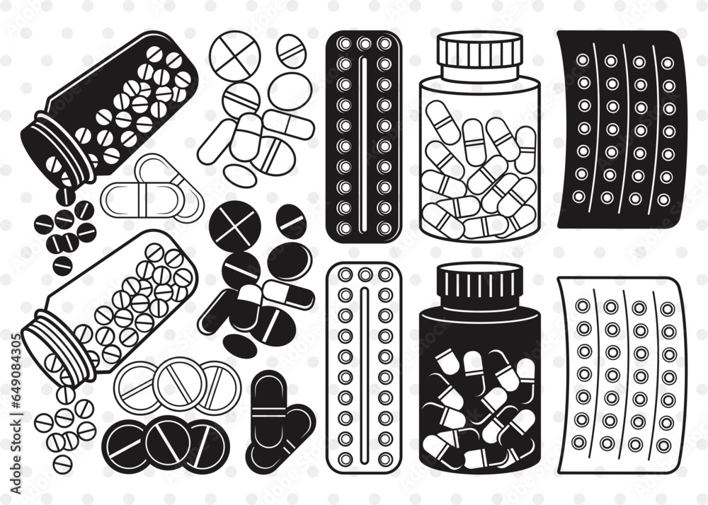 Vetor de Pill Silhouette, Medicine svg, Medicine Capsule Svg, Drug