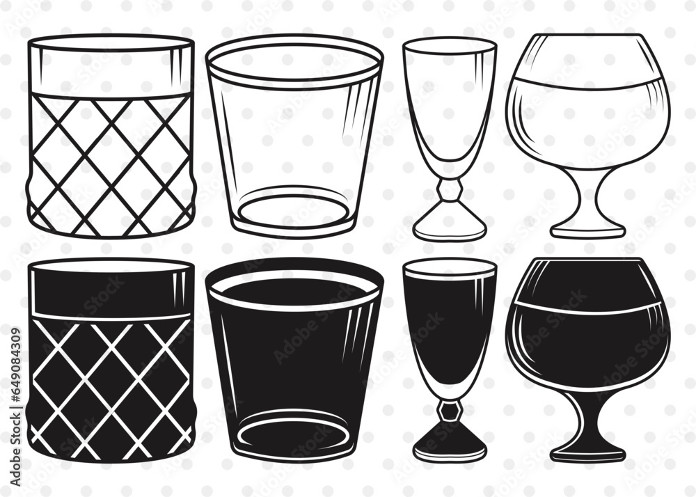Vecteur Stock Shot Glass Silhouette, Alcohol Glass Svg, Glasses Svg, Wine Glass Svg, Drinking