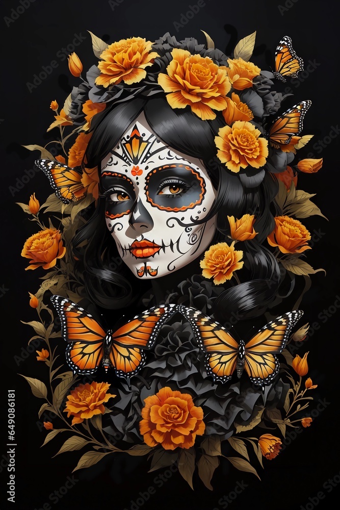 Woman with sugar skull makeup, Day of The Dead 