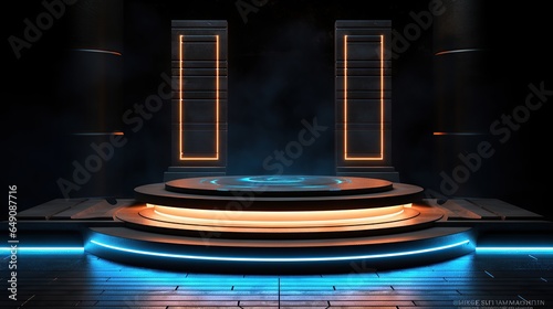 Futuristic dark podium with light and reflection style