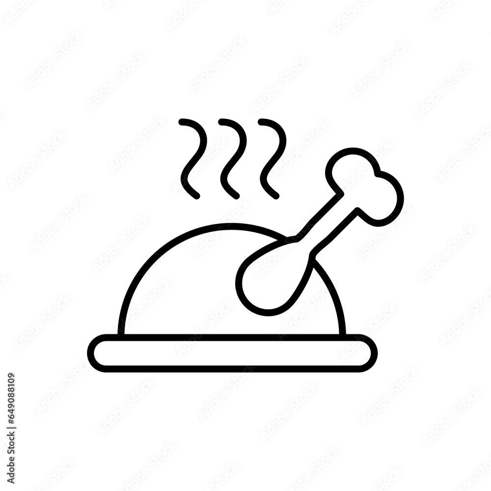 Christmas turkey food line icon, Roast chicken on tray line art on white background..eps Christmas turkey food line icon, Roast chicken on tray line art on white background..eps