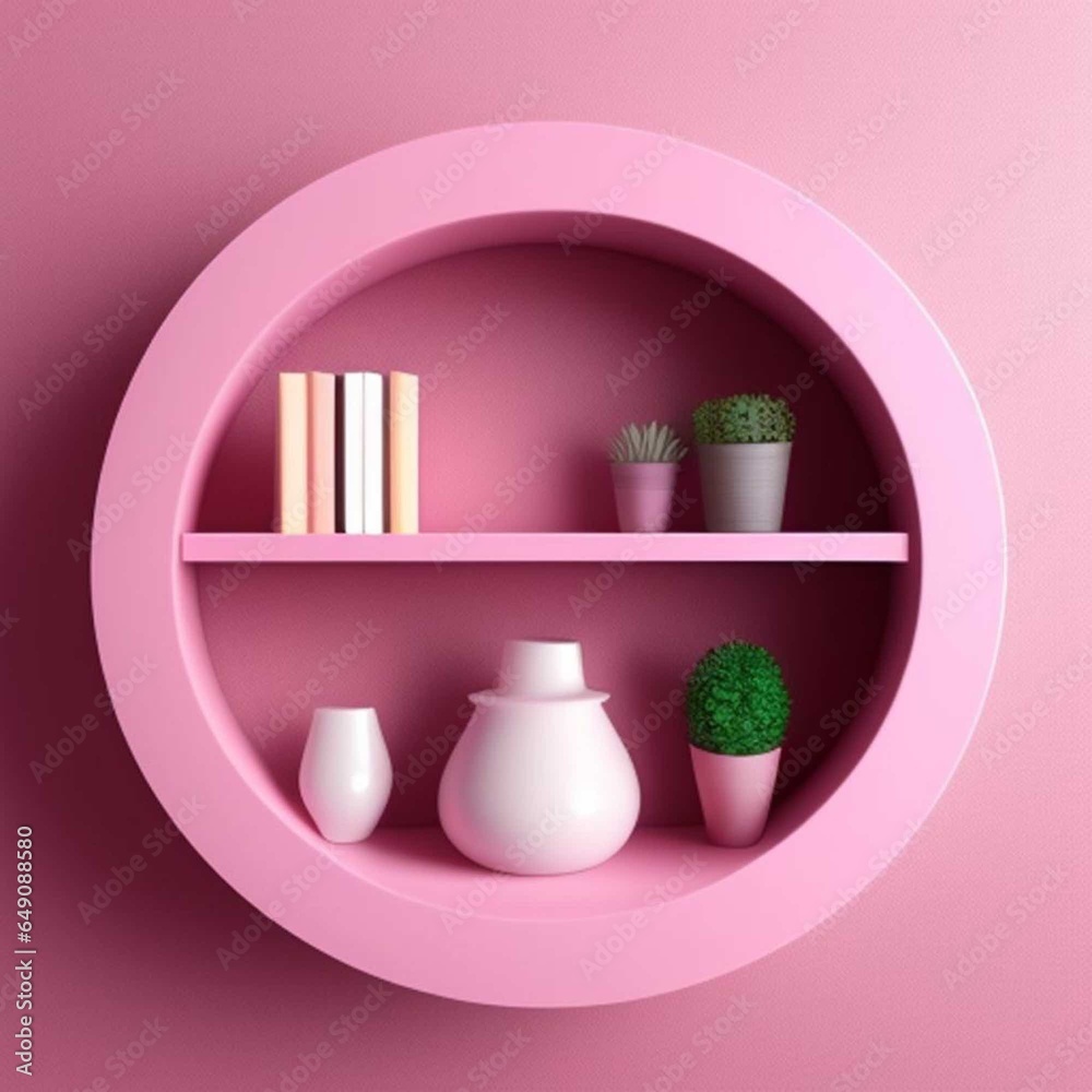 shelf with books and cups