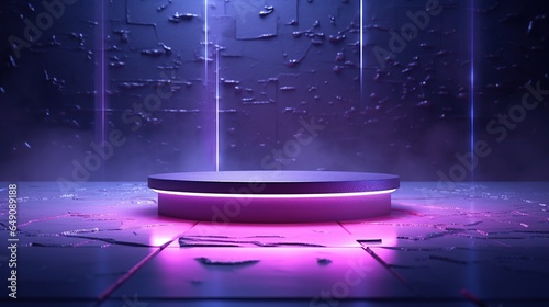 Futuristic purple podium with light and reflection