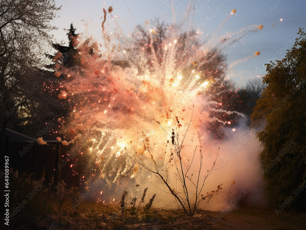 Fototapeta premium A Photo of a Burst of Fireworks Near the Ground