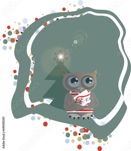A little owl is waiting for the Christmas holiday.