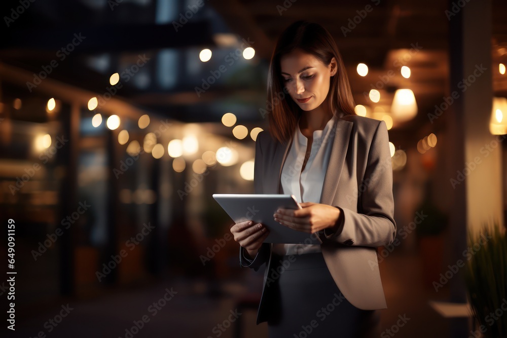Close-up shot of a confident businesswoman delivering a compelling corporate presentation using a tablet. The focus is on her hands and the tablet screen. Non-existent person Close-up shot of a confident businesswoman delivering a compelling corporate presentation using a tablet. The focus is on her hands and the tablet screen. Non-existent person