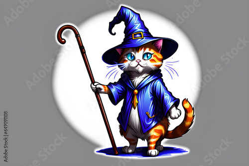 A wizard cat with a wand designated apprenticeship. Generative AI
