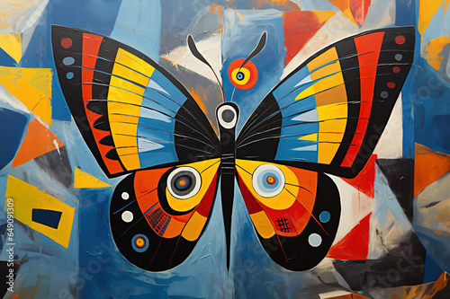 Abstract butterfly painting in the style of pablo picasso. Insect.  Animals art. Illustration, Generative AI.