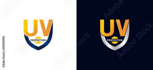 UV protection shield logo design, symbol vector icon shield letter u v