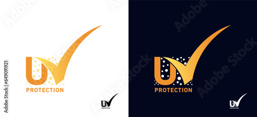 UV protection check logo design, u v letter vector icon symbol