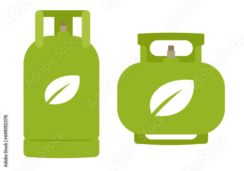 Green biogas biomass LPG Liquefied petroleum gas household natural cooking bottle container green and leaf