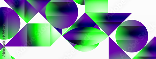 Serene gradient template. Circles and triangles mingle in minimalist perfection. Gentle fusion of forms and hues creates balanced yet captivating backdrop, embodying modern sophistication