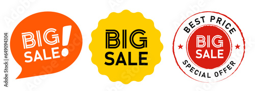 Big sale call out stamp promo sign label sticker badge yellow orange red bright color