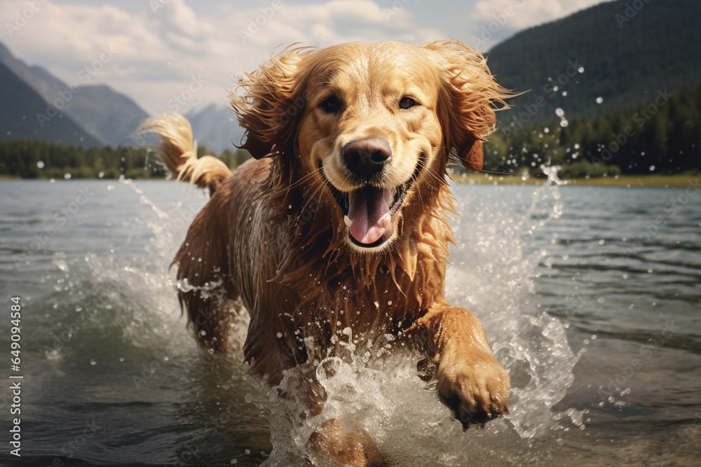 Dog pet water breed river animal retriever happy summer playful fun wet
