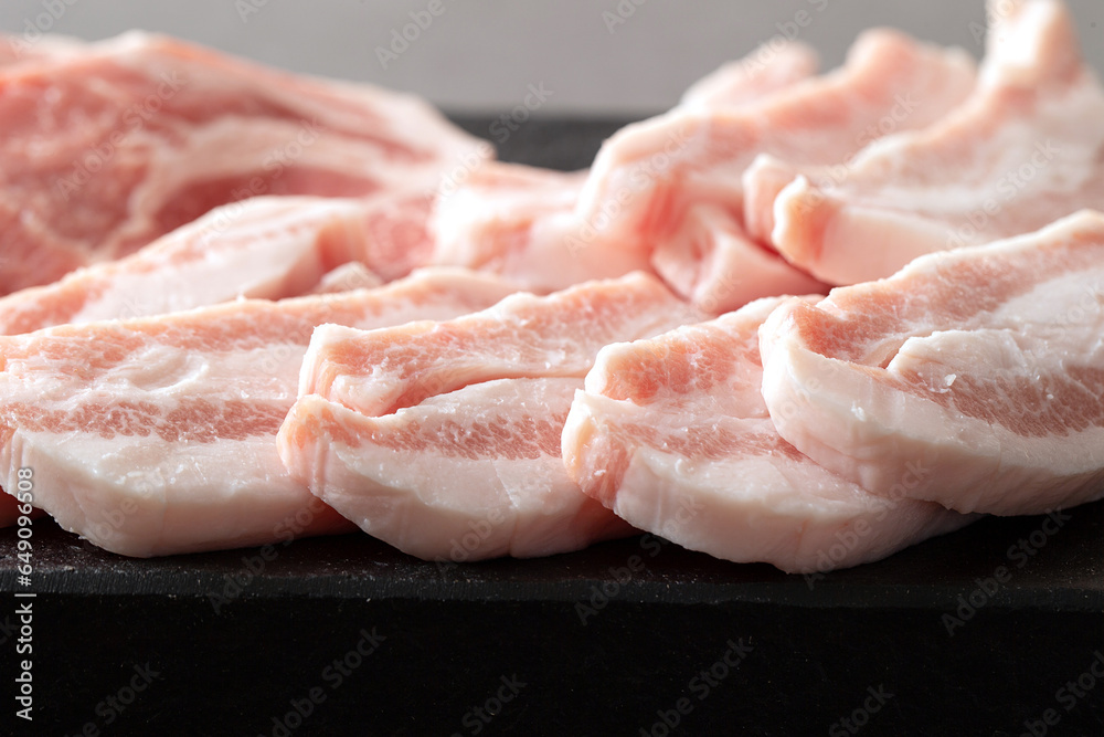 Raw pork in various parts on a plate Raw pork in various parts on a plate