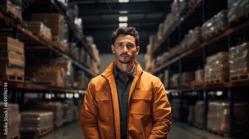 Portrait of Manager In Warehouse. wholesale  logistic  people and export concept. Generative Ai.