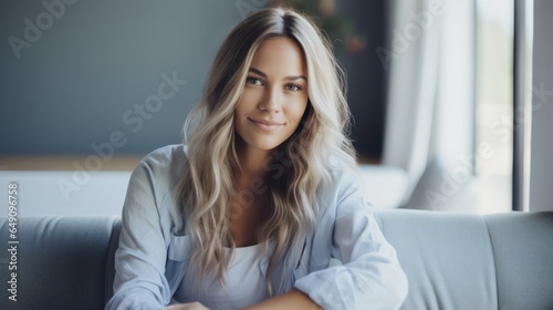 Beautiful Caucasian woman wearing glasses relaxing at home. Stay at home concept. Generative Ai. Free Download Beautiful Caucasian woman wearing glasses relaxing at home. Stay at home concept. Generative Ai. - GFXLoad