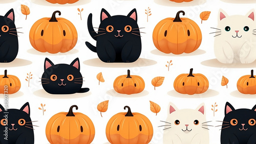 halloween cat seamless pattern