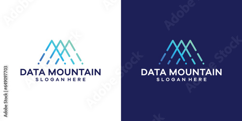 Data peak logo design template. Creative mountain with technology data design graphic vector illustration. Symbol, icon, creative.