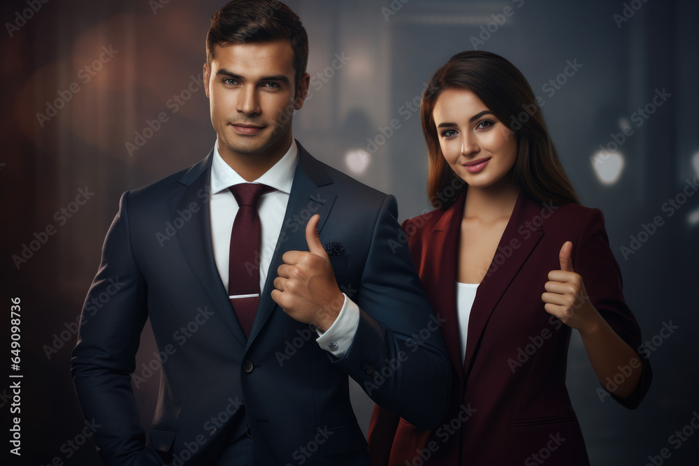 Picture featuring man wearing suit and woman dressed in vibrant red dress. Suitable for various occasions and events.